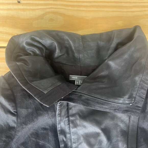 Vince  Black Leather Sleeved Moto Jacket Size Large - Picture 8 of 13